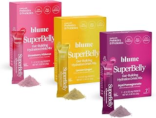 Blume SuperBelly Variety Pack, Gut Health Hydration Packets, Sugar-Free, with Prebiotics, Probiotics, Apple Cider Vinegar, and Electrolytes, Strawberry, Lemon, and Acai, 21 Sticks