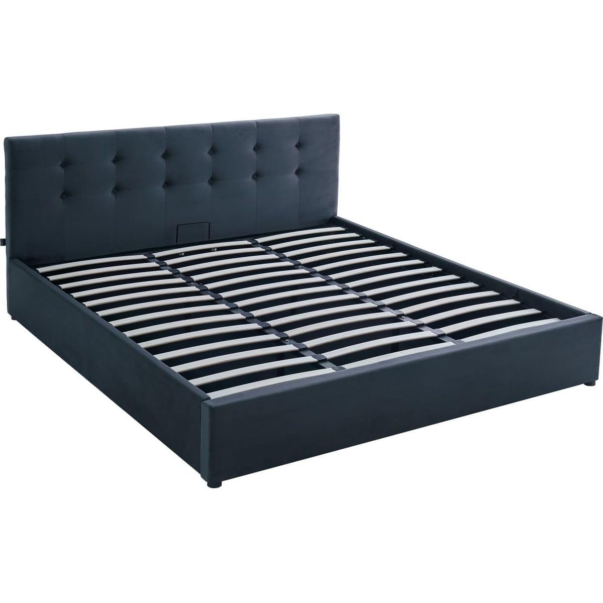 HOMIFAB Ensemble Lit Coffre Adulte 180x200cm avec tête de lit en Velours Gris foncé - Tina + Matelas mémoire de Forme - Dual Confort
