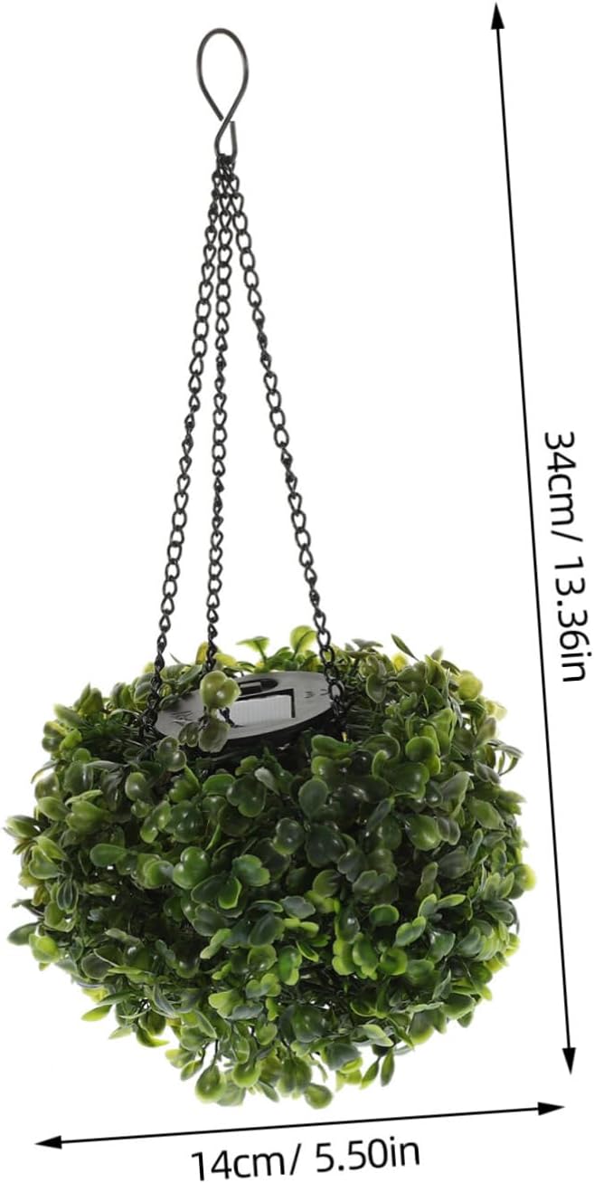 OSALADI Flower Grass Ball Chandelier Solar Lighted Plant Topiary Ball Topiary with Lights Faux Lamps Green Faux Chandelier Plant Light Iron Outdoor Sculpture
