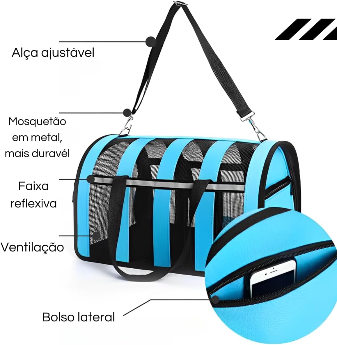 Bolsa Pet Transporte Média Viagem Mala Avião Para Cães Gatos (preto)
