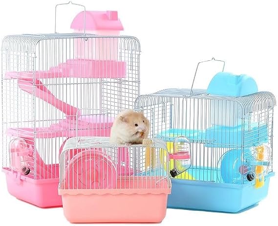 Guinea Pig Cage & Rabbit Cage1/2/3 floors Fully Transparent cage for Hamster Gerbils Pet CageHamster Cage Hamster House Spacious Hamster cage Small Animal Cagewith Hamster Accessories(Pink,23*17*45cm)