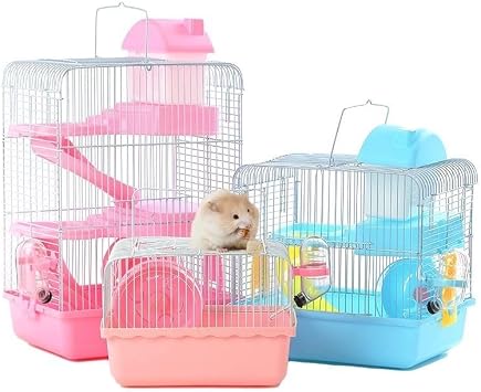 Guinea Pig Cage & Rabbit Cage1/2/3 floors Fully Transparent cage for Hamster Gerbils Pet CageHamster Cage Hamster House Spacious Hamster cage Small Animal Cagewith Hamster Accessories(Pink,23*17*45cm)