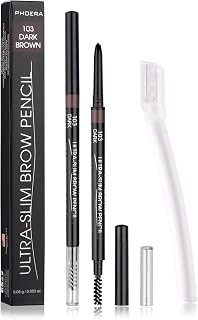 2 Packs Ultra Slim Eyebrow Pencil, Micro Brow Definer Pencil with eyebrow razors, Waterproof, Long-lasting, Precise Fine Tip Applicator for Perfect Brows, Dark Brown