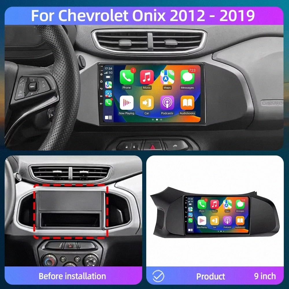 Car Stereo Carplay Radio de Coche para Chevrolet Onix 2012-2019 Soporta Bluetooth, Control Volante, USB, WiFi, 4G, Mirror-Link, GPS Navegador/Radio FM, 4 Nuclear 2G+32G