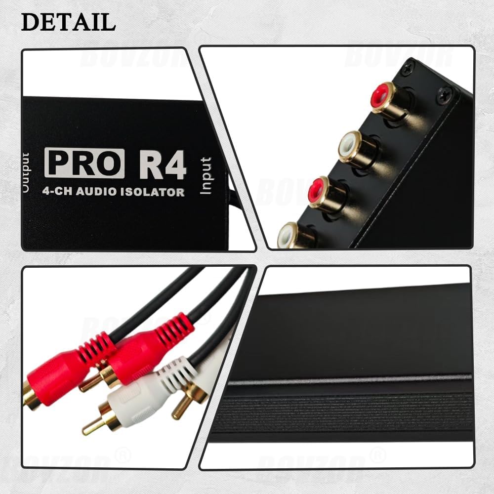 Pro 4-Channel RCA Noise Filter Hum Eliminator Ground Loop Isolator - Replacement for Pro X4 4Ch Isolator, OEM Audio Noise Canceller for Car Stereo Home Theater HiFi System