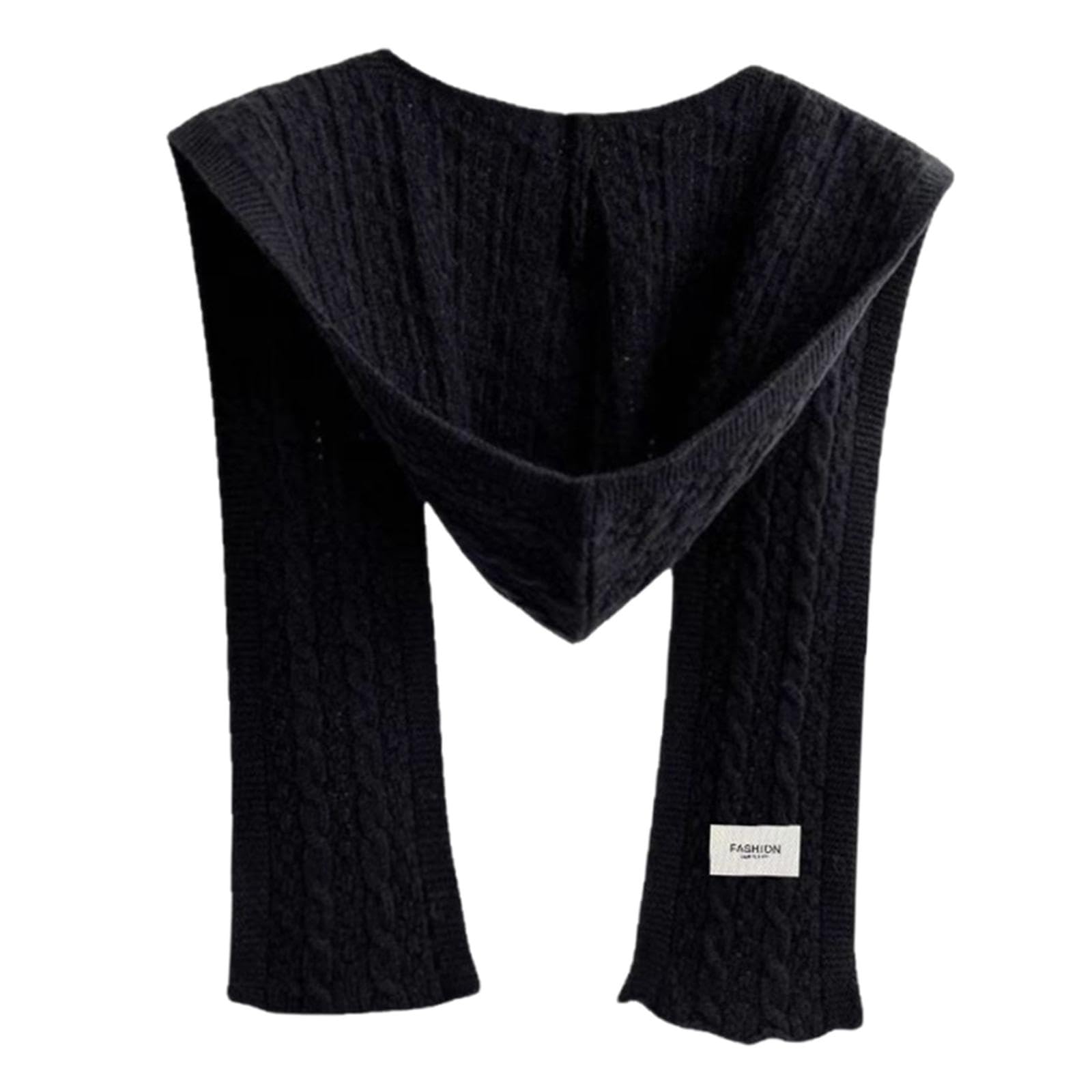 fabloft Knitted Hooded Scarf Scarf With Hoodie Windproof Warm Shawl Wrap For Winter Black-picture-30