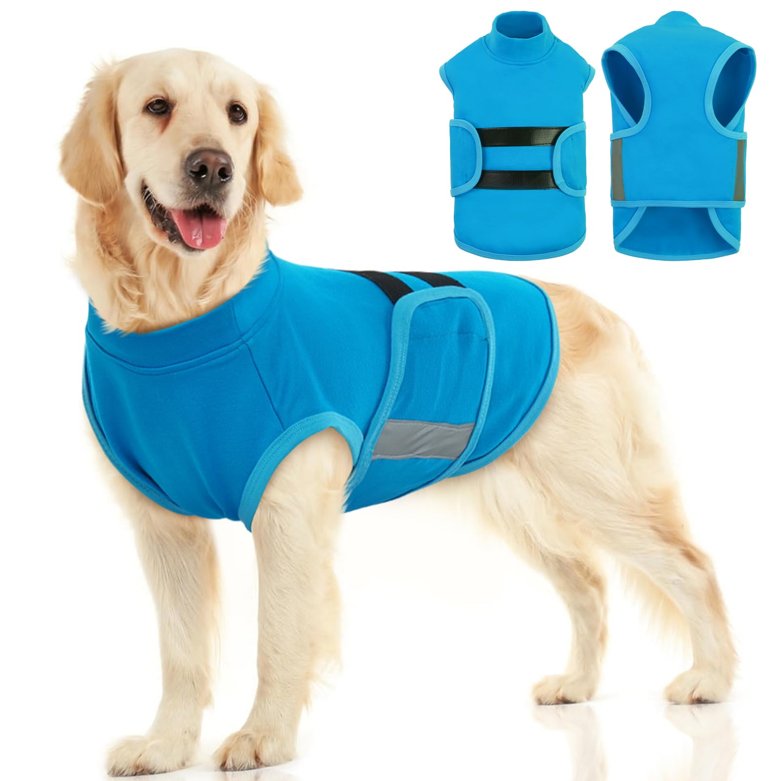 IECOii Dog Anxiety Relief Coat with Reflective Stripe,Lightweight Wrap Anxiety Jacket Shirt Keep Doggy Calming Comfort,Stretchy Dogs Coat Jacket,Reflective Sleeveless Dogs Sweatshirt Vest,XL,Blue