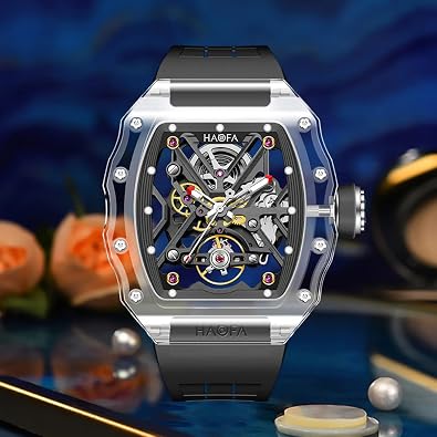 Haofa Crystal Mens Watch Skeleton Transparent Automatic Mechanical Wrist Watches Double-Sided Hollowing Waterproof Luminous Watch for Men 72H Energy Storage 2202