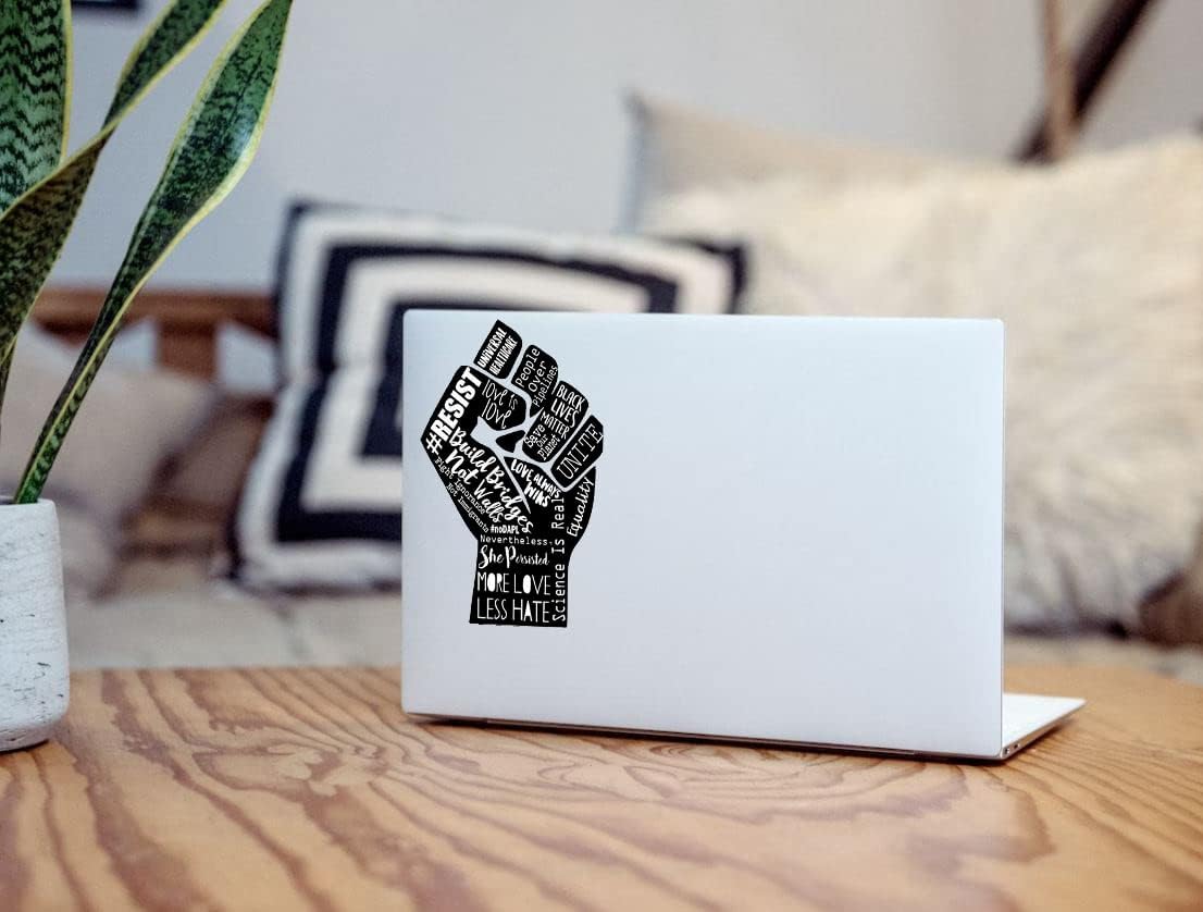 Black Live Matter Resist Fist Equality More Love Less Hate Vinyl Sticker Decal for Car Bumper Window Laptop Decor Gift Waterproof Indoor Outdoor Use - 6 inch
