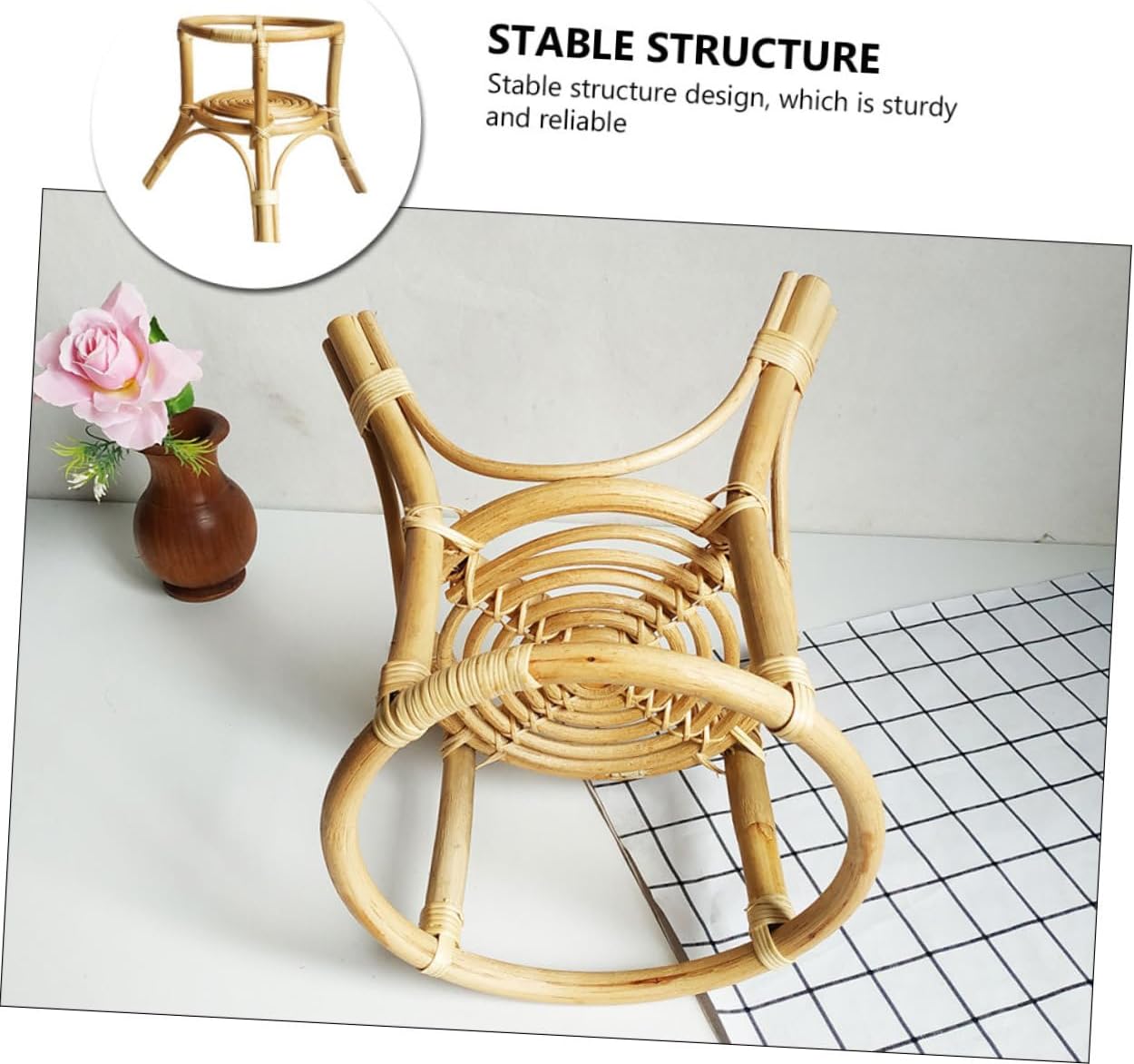 Rattan Craft Plant Stand Indoor Flowerpot Rack Boho Home Decor Sturdy Rattan Weaving Flower Shelf