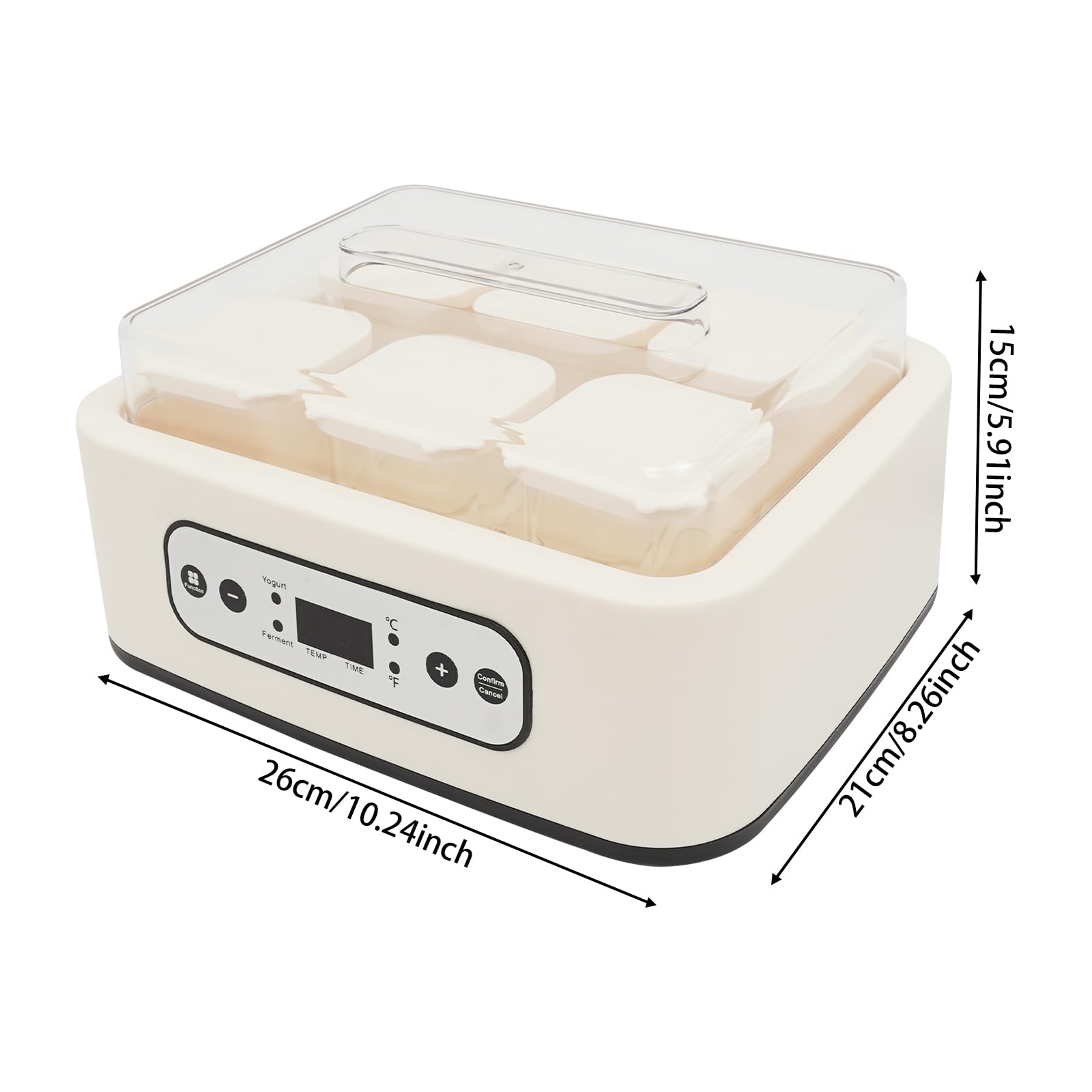 Yogurtera automática de 25 W con tapa, incluye 6 recipientes de cristal de 250 ml para hasta 1,5 l de yogur, yogurt con temperatura 21 – 48 °C