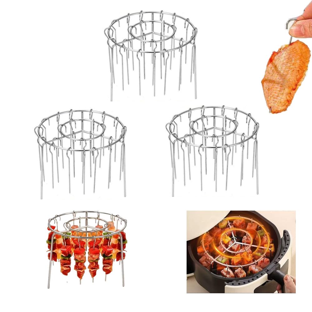6.3 Inch Air Fryer Kebab Rack with 30pcs Skewers, Air Fryer Standing Barbecue Rack for More Even Heating, for Meat skewers, Chicken Legs, Wings, Thighs, for Grill, Smoker, Oven