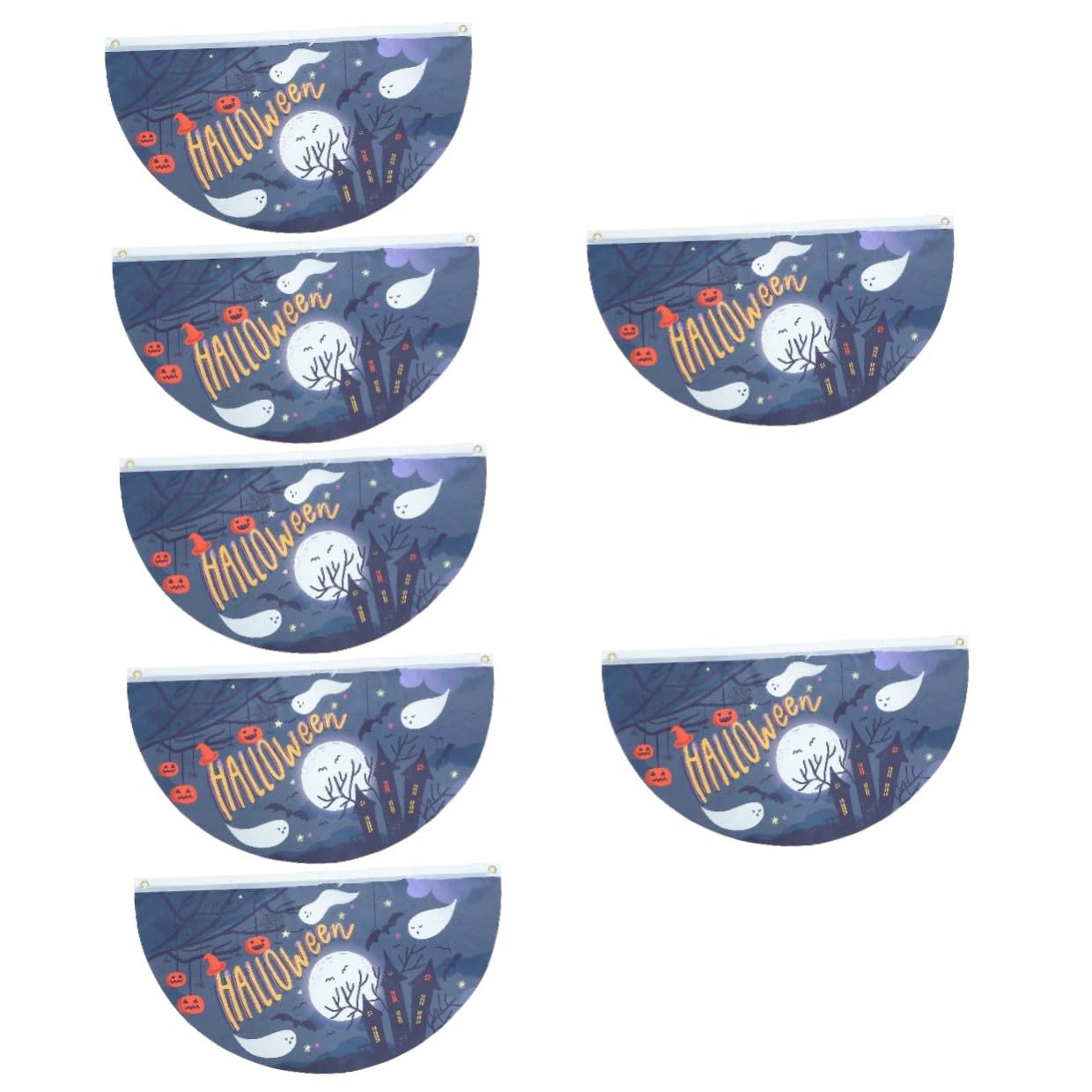 Abaodam 7 Stück Halloween Gartenflagge Halbkreis Fächerförmige Polyester Fahne Waschbar Charmante Terrassendekoration für Garten Dekoration Außenbereich