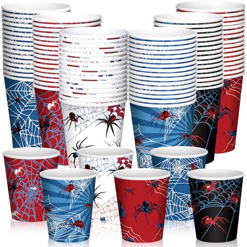 Teenyyou 100 Pcs 9 oz Spider Disposable Paper Cups Spider Party Supplies Bulk Party Disposable Coffee Cups for Tea Beverage Hot Cold Drinking Holiday Picnic Cocktail Wedding Home Offices