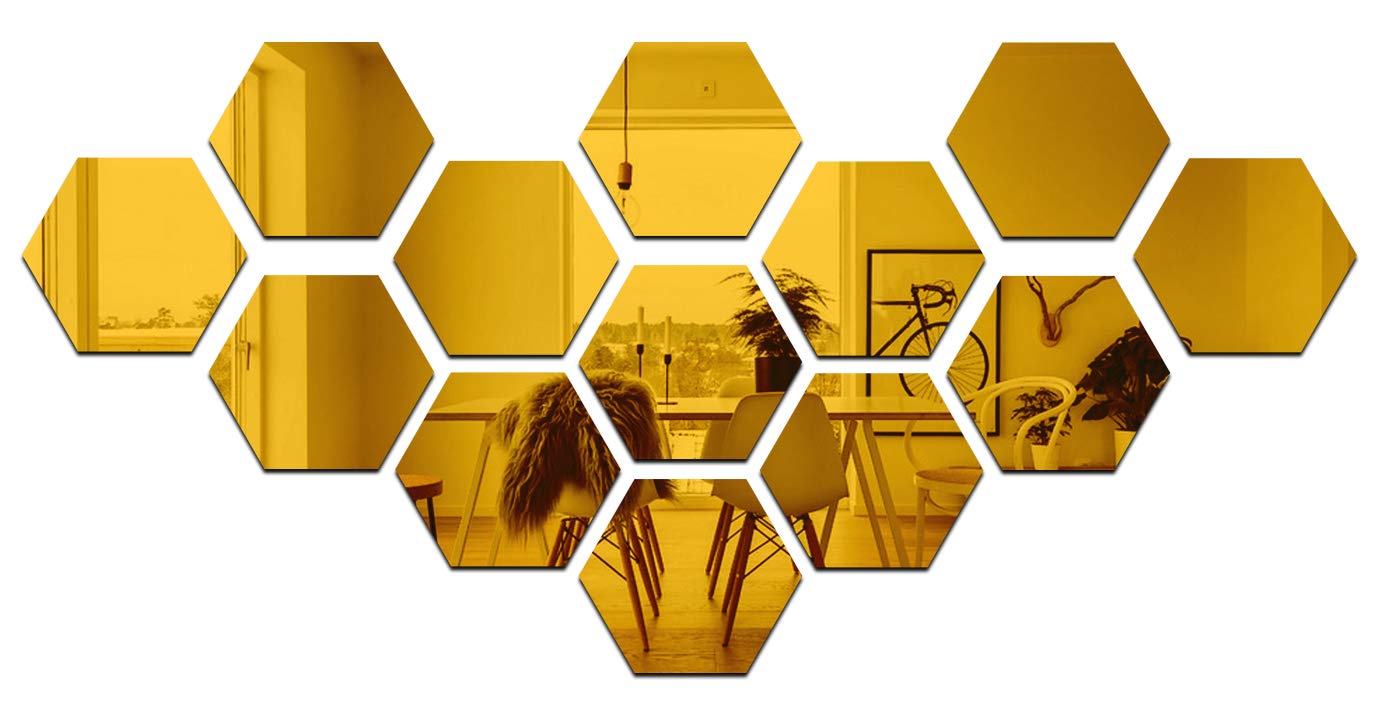 Wall1ders 13 Hexagon Mirror Wall Stickers, Mirror Stickers for Wall