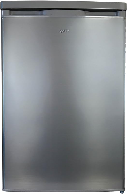Igenix IG255X Freestanding Under Counter Larder Fridge with 2 Adjustable Glass Shelves, 1 Salad Drawer with Shelf On Top, Reversible Door, 127 Litre Capacity, 55 cm Wide, Inox
