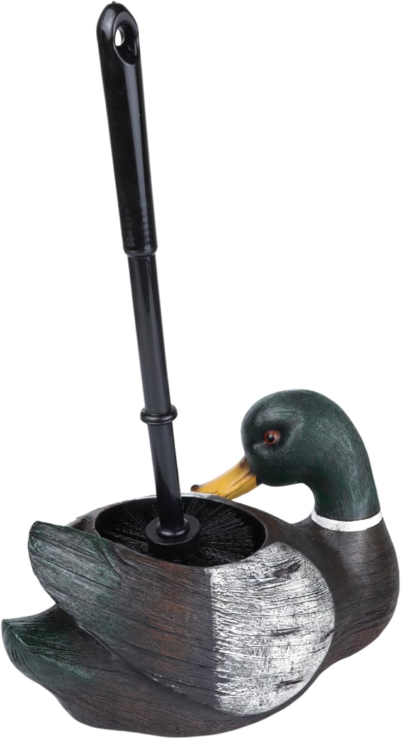 Needzo Mallard Duck Toilet Brush with Holder, Rustic Bathroom Decoration, Cabin Home Accessory