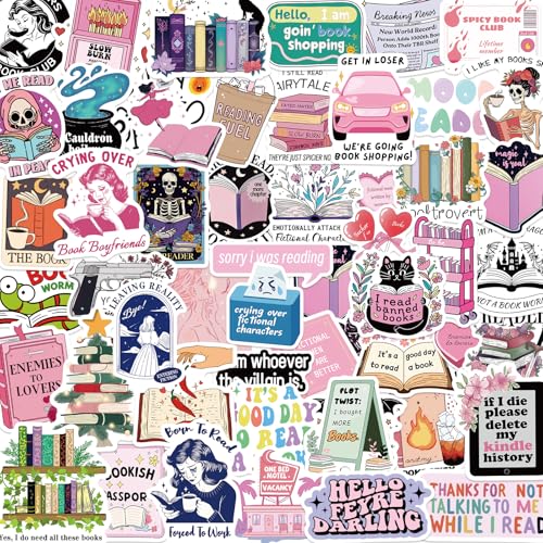 200 PCS Book Stickers for Kindle, Bookish Stickers for Adult, Reading Vinyl Waterproof Sticker Water Bottle Decals for Laptop Ebook Readers Water Bottles Journal Scrapbook