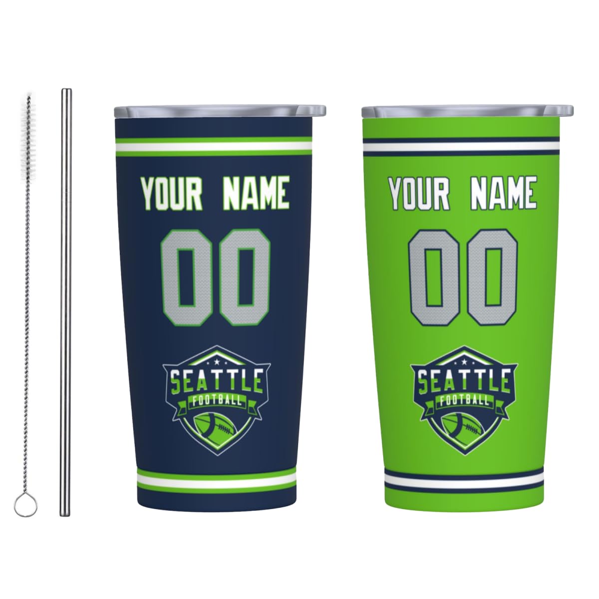 Seattle Custom 20oz Tumbler,Add Personalized Name and Number,Travel Coffee Mug, Stainless Steel, Insulated, Keep Drinks Cold and Hot,Gifts for Fans