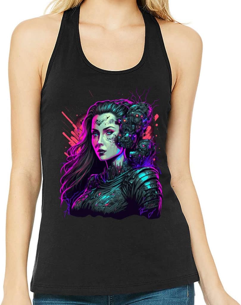Cyborg Design Women's Racerback Tank - Graphic Tank Top - Print Workout Tank