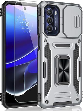 for Moto G Stylus 5G 2022 Case, Shockproof Phone Case & Sliding Camera Cover & Ring Holder Kickstand with Screen Protector for Motorola Moto G Stylus 5G 2022 [Gray]