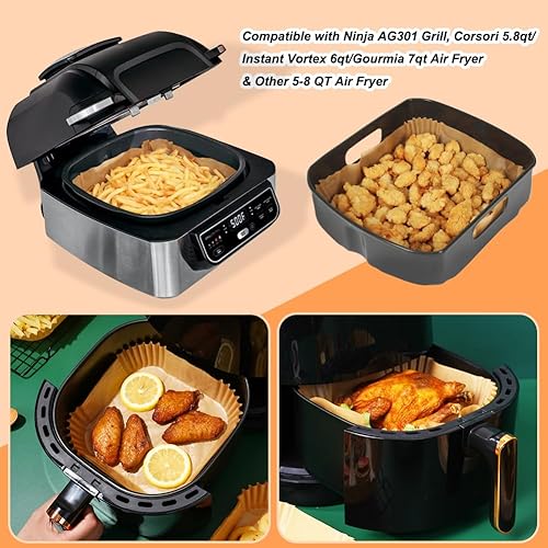 Miniatura 3 de BYKITCHEN Hojas para freidora de aire para parrilla Ninja AG301, Cosori, freidora de aire Gourmia, filtros de papel pergamino cuadrados de 9