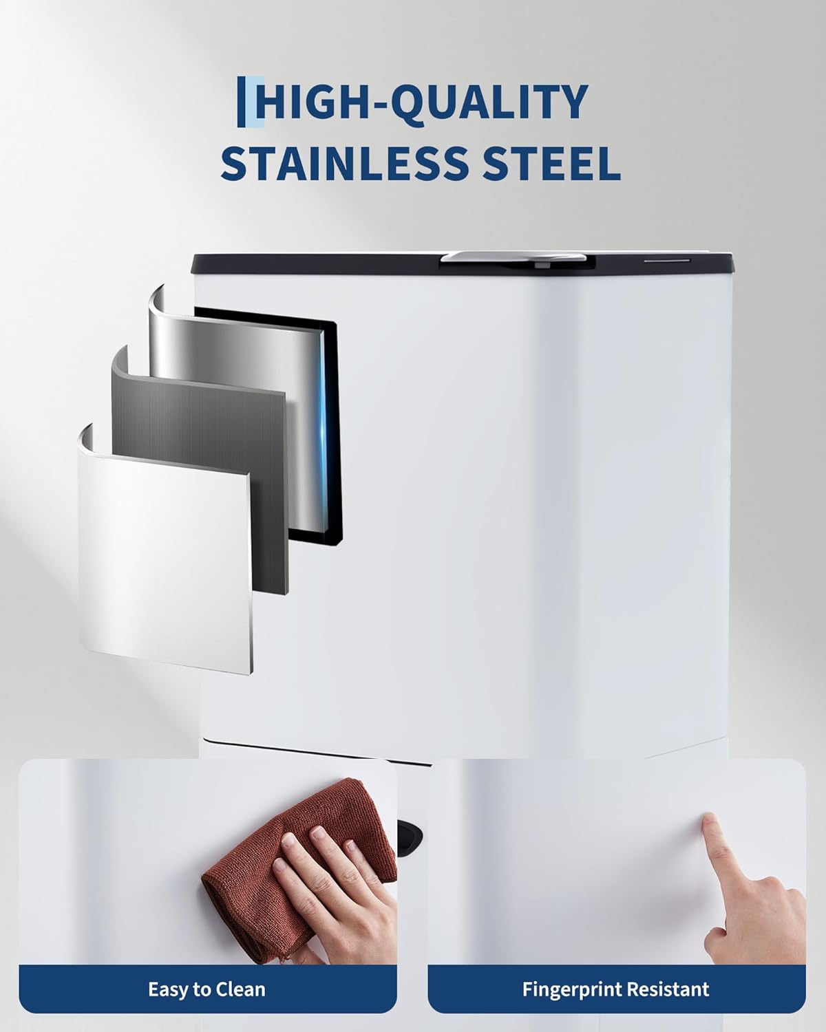 OUTLANE 16 Gal Kitchen Dual Trash Can, 16 Gal Classified Garbage Can with Compost Bin, Stainless Steel Trash and Recycle Bin Combo with Removable Inner Bucket & Odor Filter, White