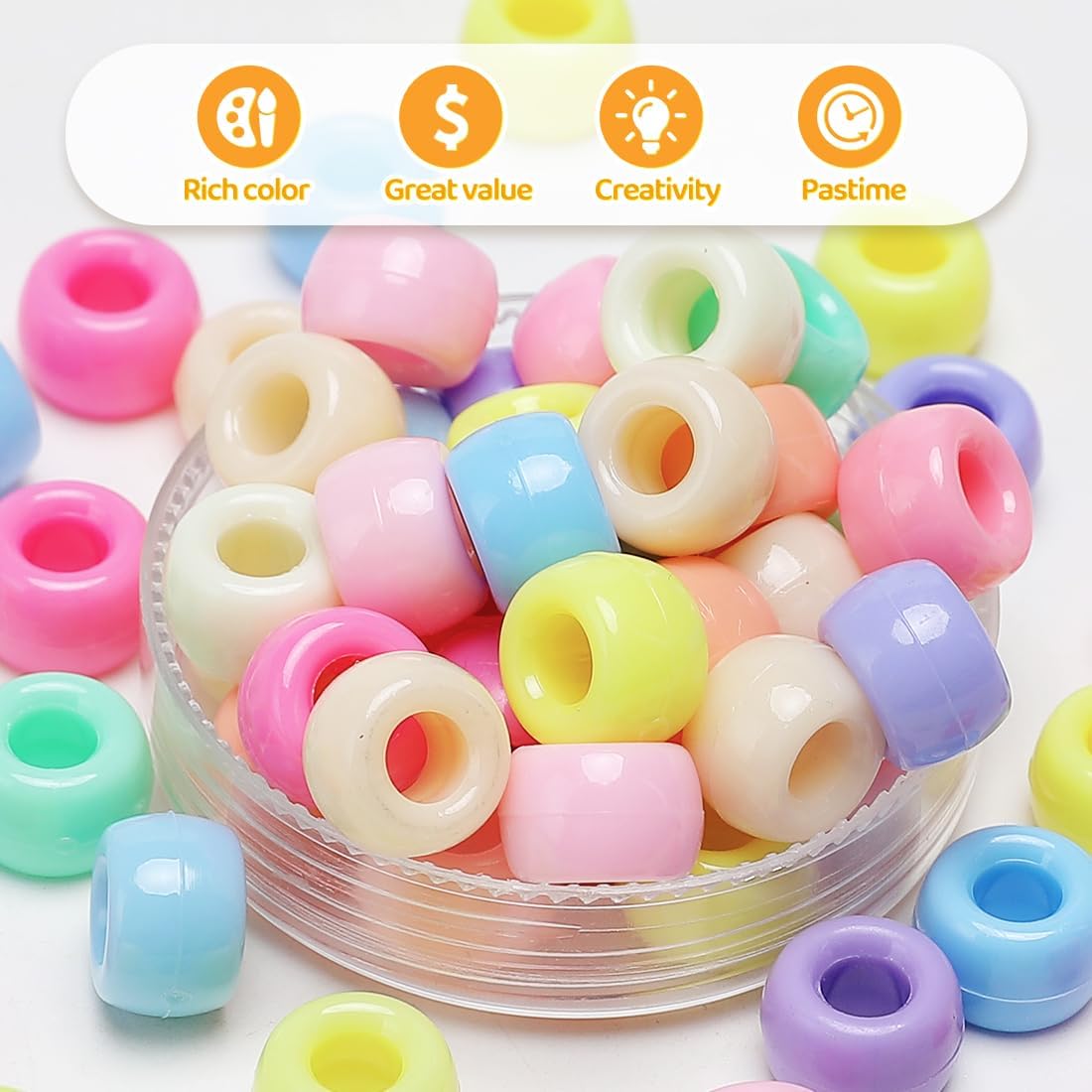 Pony Beads 1100+ Pcs – Macaron Plastic Kandi Beads in Jar for Bracelets, Hair Braids, Jewelry Making & DIY Crafts image 3