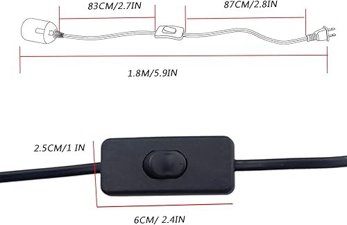Miniatura 3 de REXTiN Paquete de 4 cables de extensión de enchufe de luz LED E26E27 de 5.9 pies con interruptor de encendidoapagado y enchufe de alimentación de CA