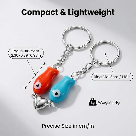Matching Magnetic Heart Ceramic Fish Keychain Set 2PCS Valentines Day Gifts for Couples Him Her Boyfriend Girlfriend