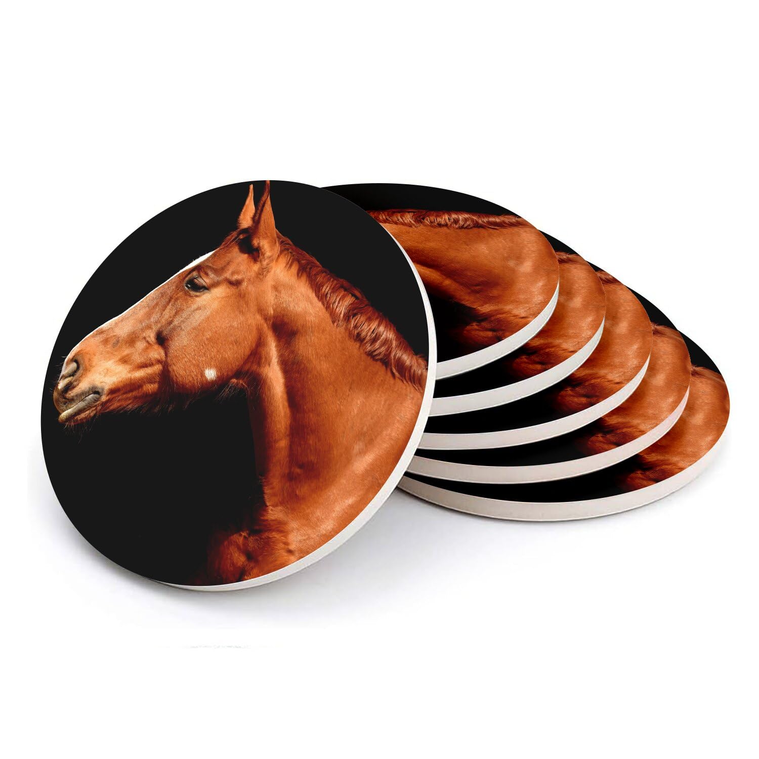 Sous verre ronds en céramique cheval lot de 6 dessous de verre 108mm