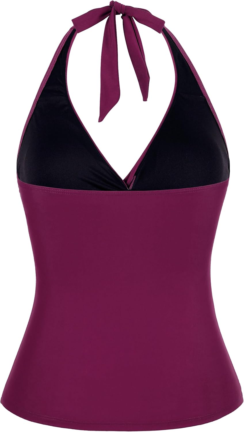 Hilor Women's Underwire Tankini Tops Ruched Tummy Control Bathing Suit Tops Plunge Halter V Neck Swimsuit Twist Swim Top Only - Image 5