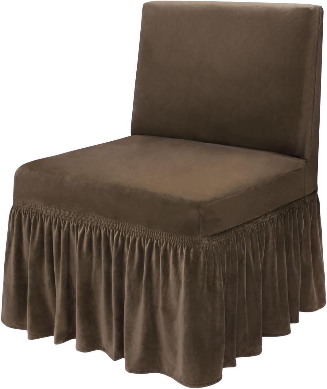 NICEEC Brown Spandex Armless Accent Chair Cover with Skirt Stretch Super Soft Modern Accent Slipper Chair Slipcovers Without Arms Washable Chair Protector for Living Room Bedroom Study