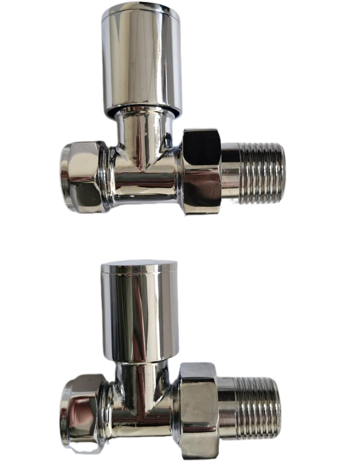 Shmox Chrome 15Mm Radiators Valves Pair, 15Mm Round Head Straight Traditional Radiator Valves Finished