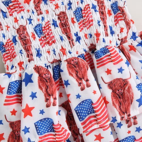 Mainesaka 4Th Of July Outfit Baby Girl Ruffler Dress Romper Sleeveless Adjustable Strap Flower Cow Print One Piece Bodysuit (A-Bull Head, 18-24 Months) #TOP4
