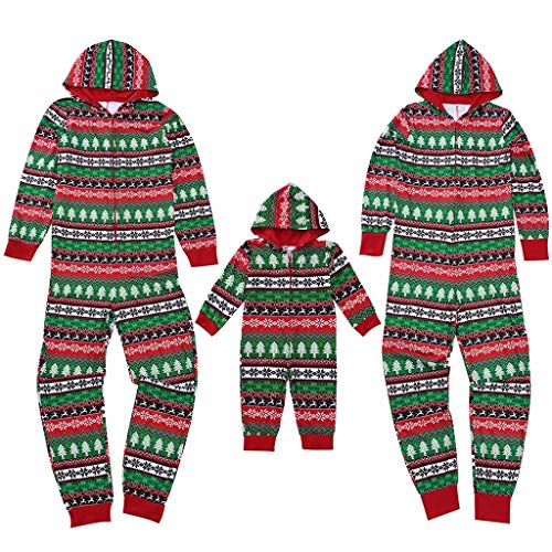 Stripe Patchwork Christmas Family Onesies Pajama Xmas Hodded Jumpsuit PJ Women