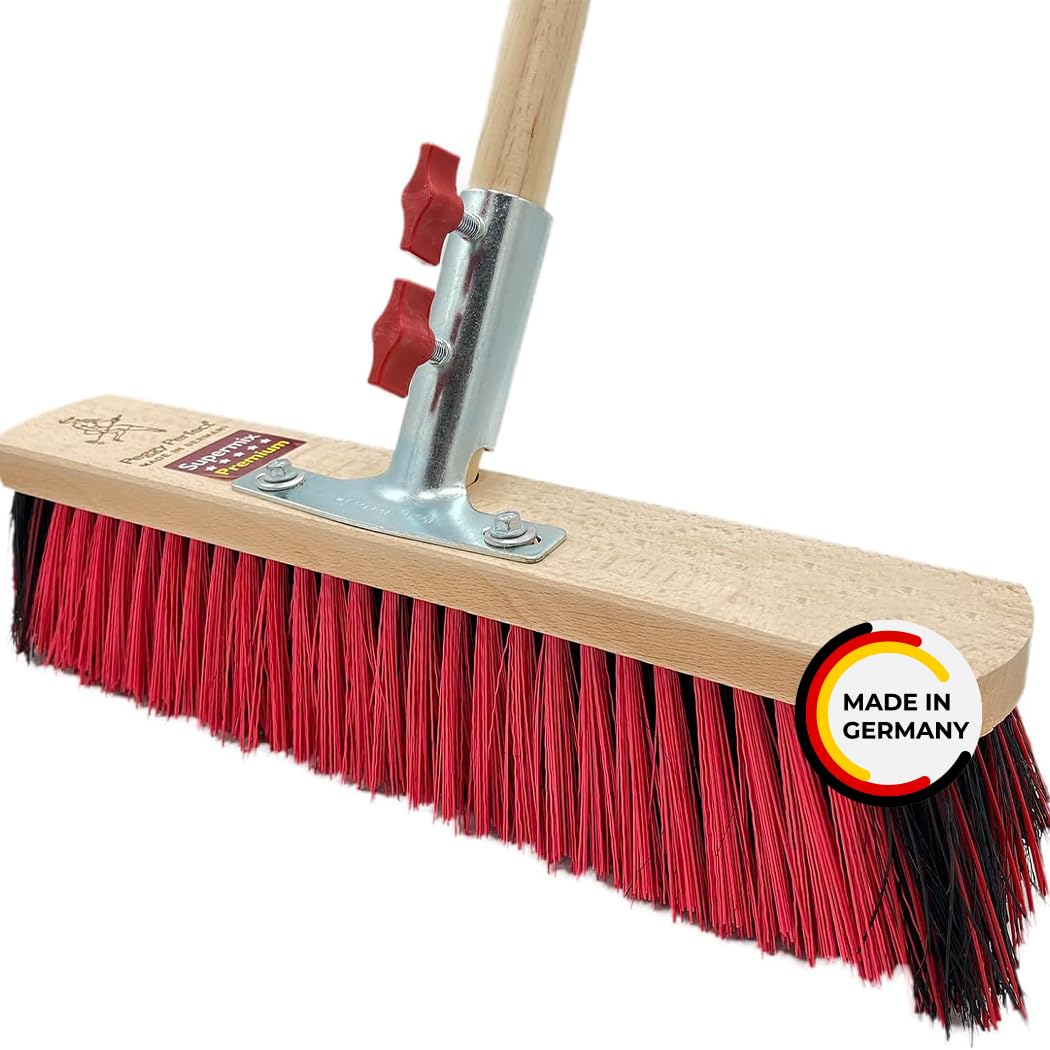 Peggy Perfect Straßenbesen, Saalbesen 40cm mit 1,50m langem, Ø2,8cm Holzstiel. Premium Supermix Borsten - robust & nassfest. Patentiertes Stielhaltesystem „Schraubfix Plus“.