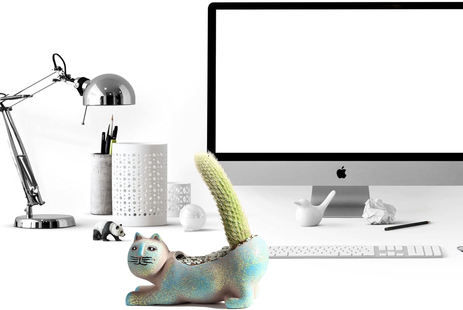 DIYOMR Cat Planter Animal Succulent Pots, Ceramic Cat Mini Flower Pots Cactus/Plants Containers for Home Office Desk Windowsill Decor, Plants Not Included (2pcs Blue)