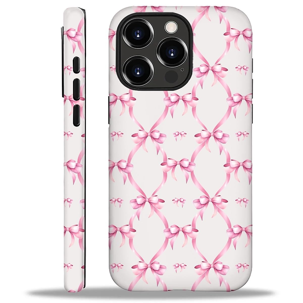 ilikediy for iPhone 16 Pro Max Case,HH2 Pink Bow Ribbon Hybrid 2 Layer Hard Shell Silicone Protective Pattern Design Case