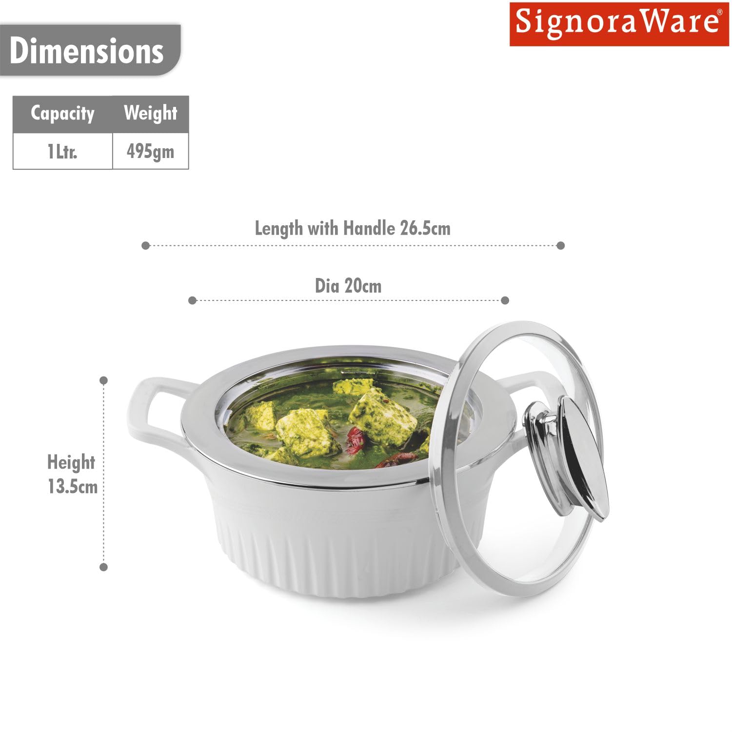 SignoraWare Master Lock BPA Free Plastic Casserole with Glass Lid | Airtight & Leakproof | Microwave Safe | Perfect for Home, Kitchen & Gifting | Ideal for Storing & Serving Hot Meals (1 Ltr |White) 1