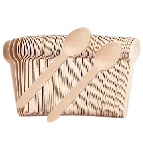 TANGTEA 200 Pack Wooden Spoons for Eating, 6.3 Inch Ice Cream Spoons