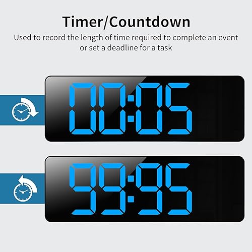 Miniatura 7 de Reloj de pared digital con día y fecha, moderno para sala de estar, silencioso para dormitorios con control remoto (negroazul, 16.2 pulgadas)