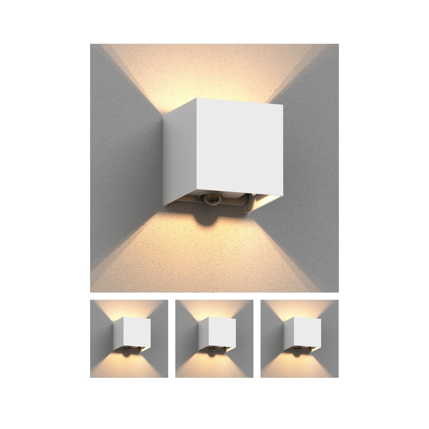 ledscom.de 4X CUBEL wall Light for Outdoor use, IP65, uplight/Downlight, Motion Sensor, matt White, Square, 1x G9, max. 10W — image 1