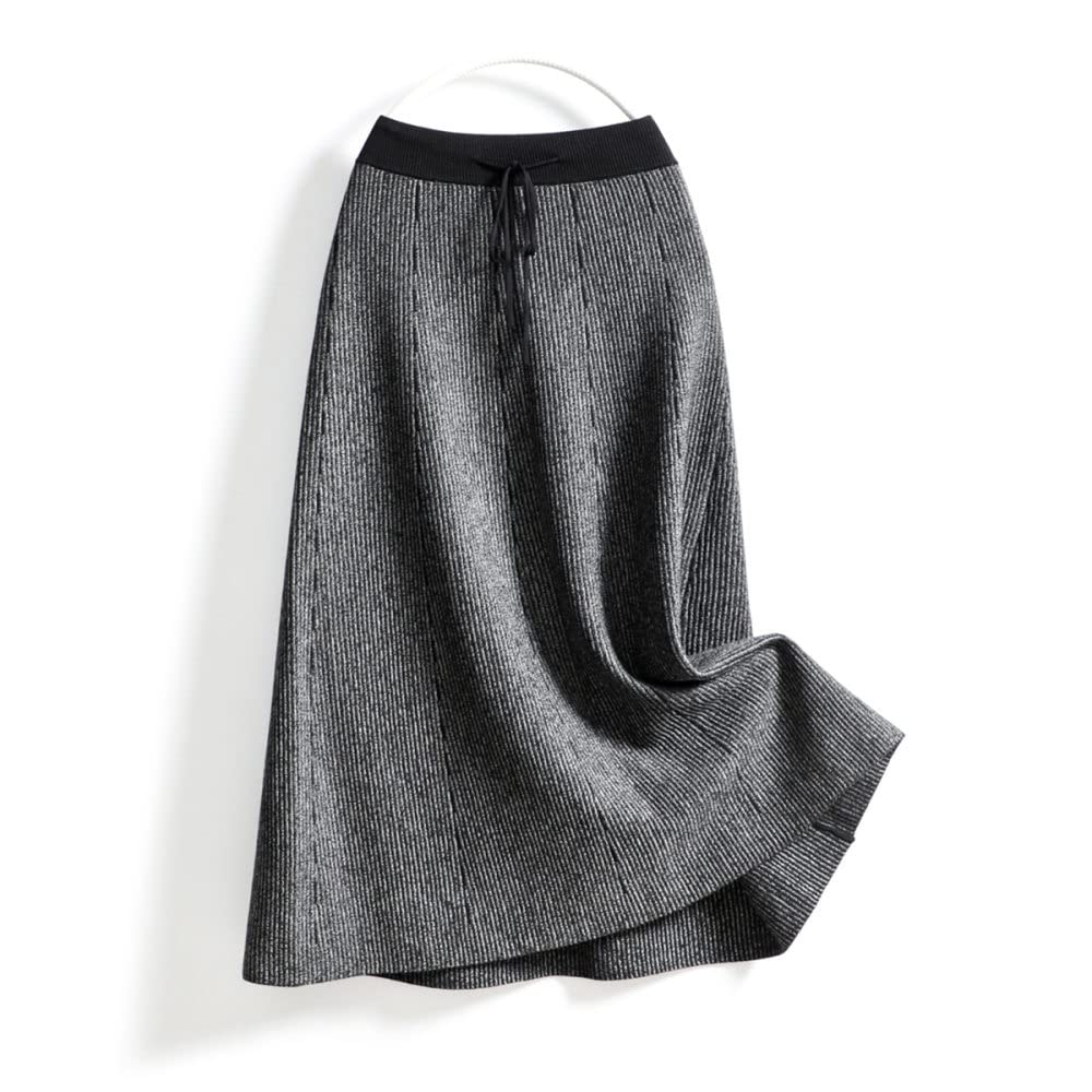 Röcke Damen,Damen-Midirock, Grau, Elastisch, Mit Hoher Taille, Geschnürt, Gestrickter Plissee-Rock, Einfache A-Linie, Swing, Gerüscht, Lässig, Herbst, Winter, Lange Röcke Für Mädchen, Damen