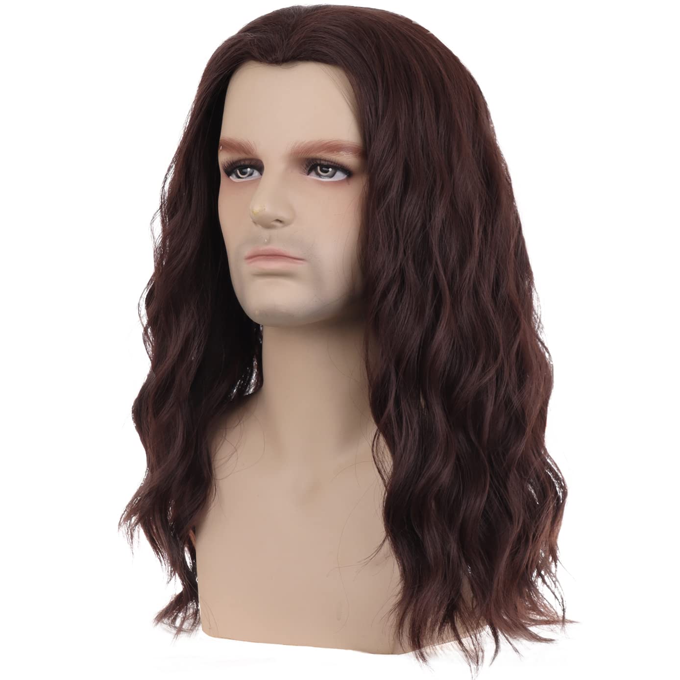 BERON Mens Brown Long Wigs With Halloween Cosplay Costume Party Wig Curly Middle Part Hair Wigs