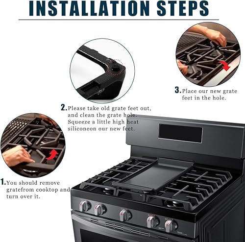 Miniatura 4 de GTPARTS WB02X24790 Rejilla de repuesto para estufa GE resistente al desgaste, parrilla de gas, patas de goma, patas de goma, pies de goma