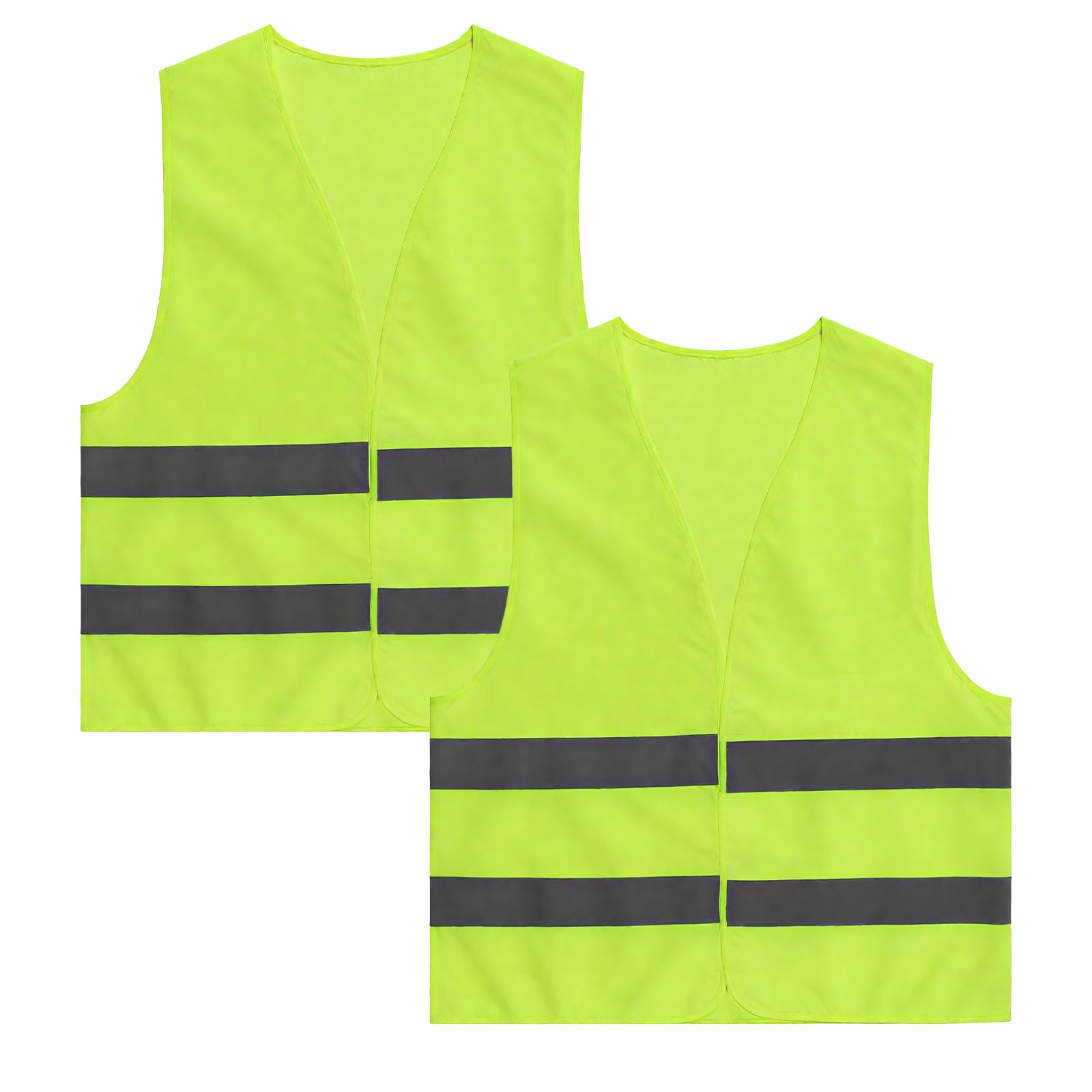 2Pcs Hi Vis Vests, Fluorescent Green Jackets, High Visibility Vest, Safety Reflective Jacke for Adult, Kids, Men and Women, Fit Construction Worker Work, Road Cycling, Running