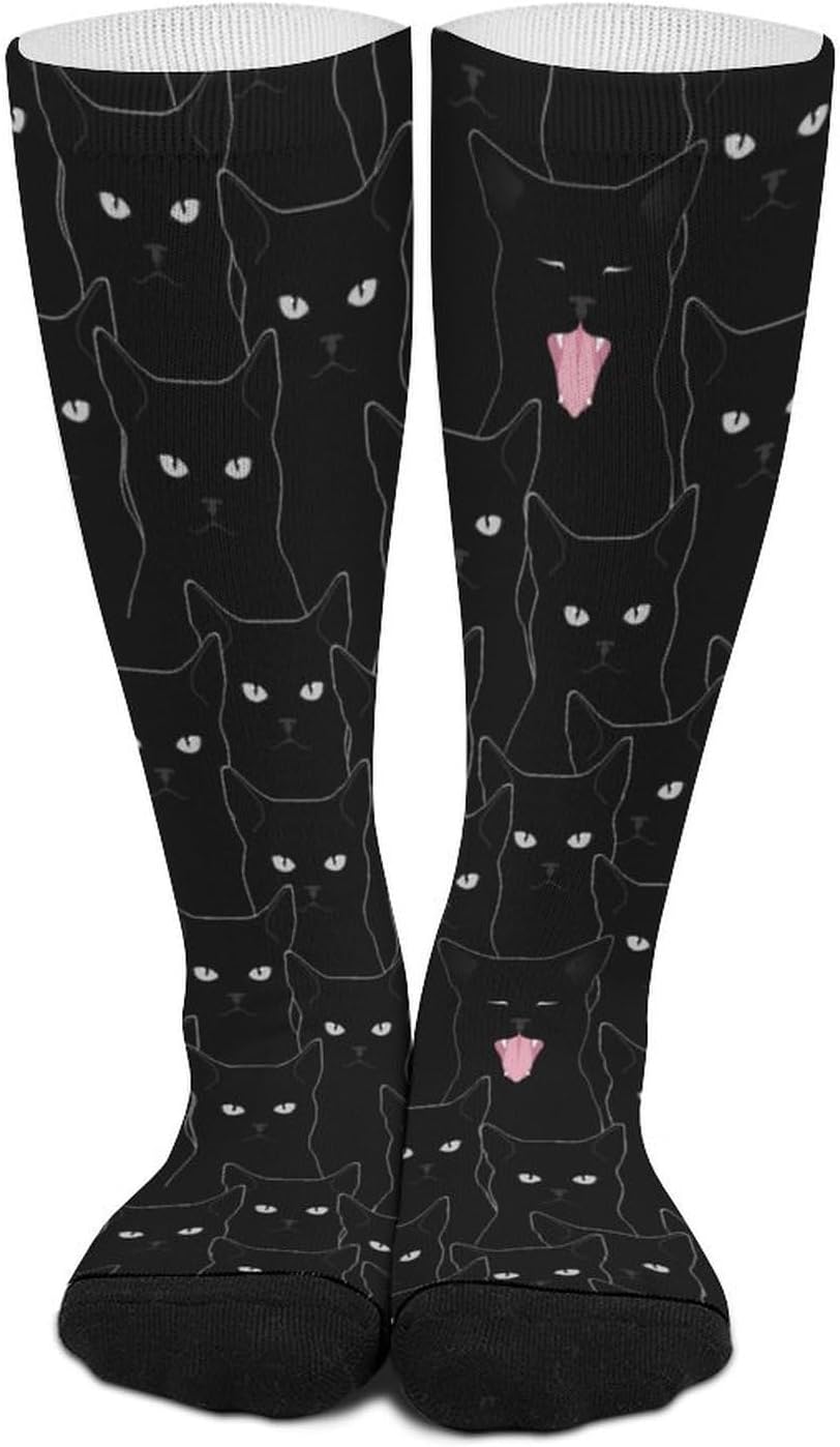 Black Cat Knee High Socks Athletic Long Stockings Sport Casual Crew Tube Sock Boot 46cm