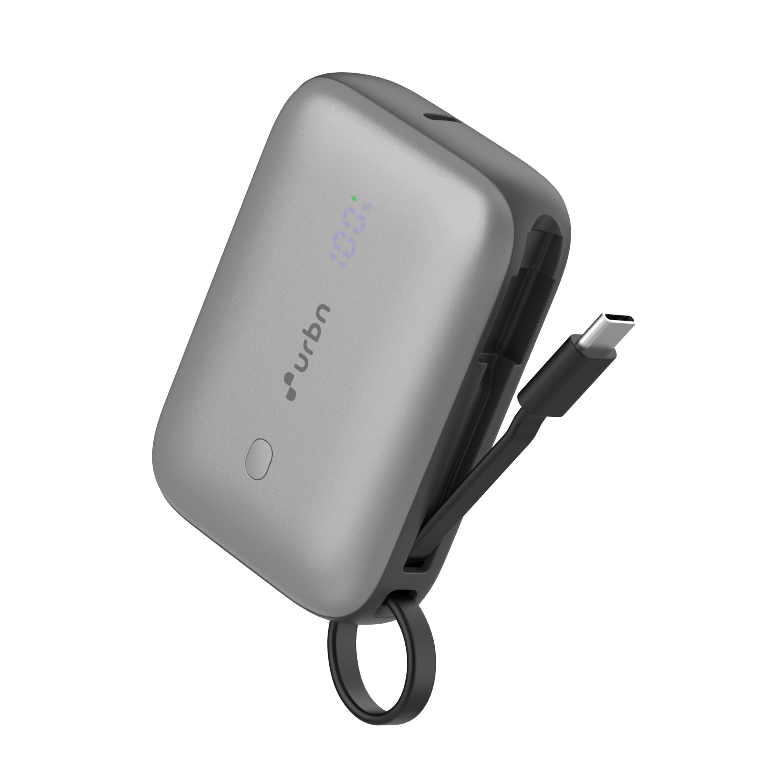 URBN 10000 mAh 35W Super Fast Charging Power Bank with Built-in USB-C Cable| Triple Output | Two Way Fast Charge | Made in India | for MacBook Air, iPhone, Android & More (Grey)