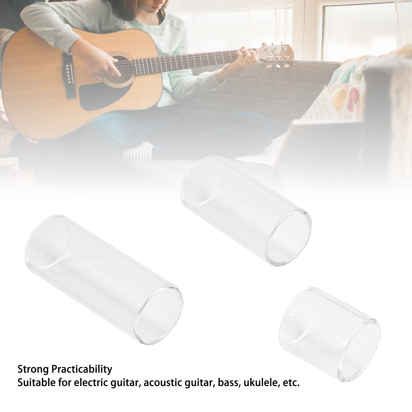 Guitar Slide Glass 3 Piece Smooth Comfortable to Wear Transparent Finger Slide Set for Playing